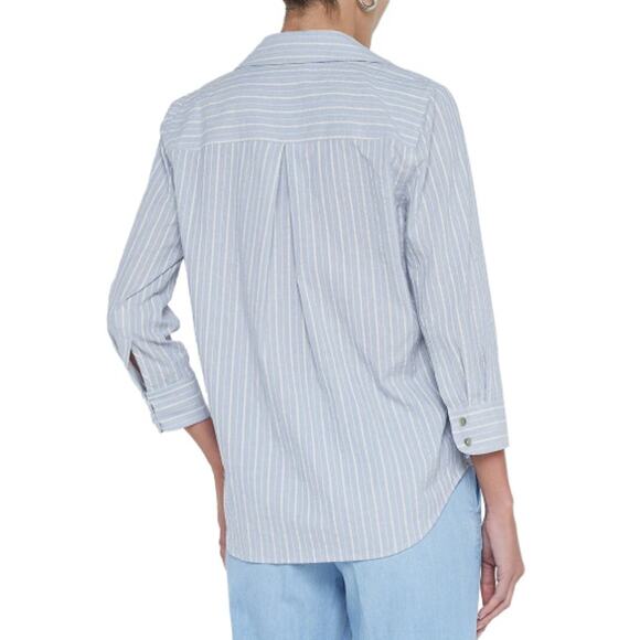 L'Agence Women's Light Blue/Bone Stripe Daniella Shirt Size XL - Picture 2 of 9